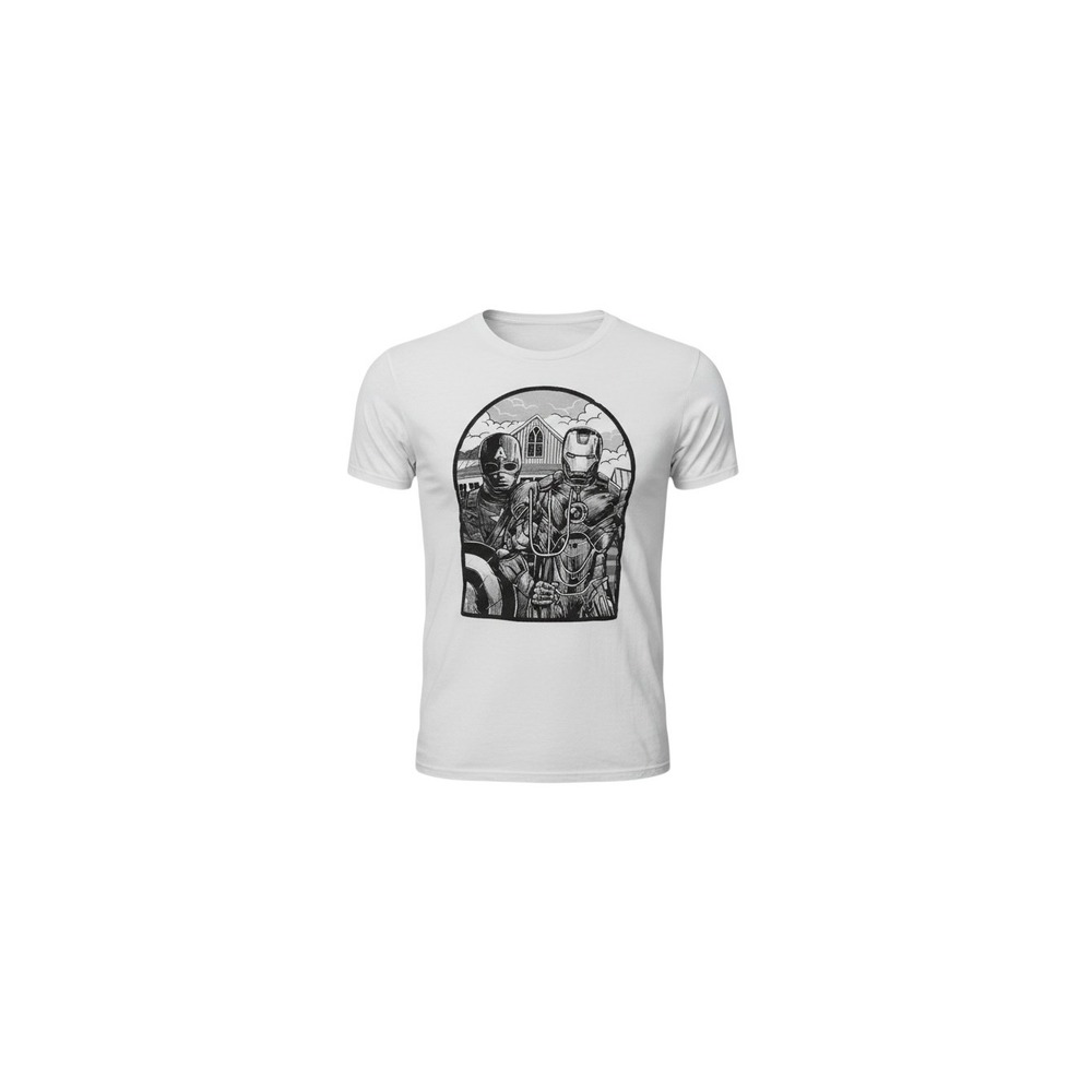 OOZEE Marvel T-Shirt Mens XL White American Gothic Captain America Iron Man Tee